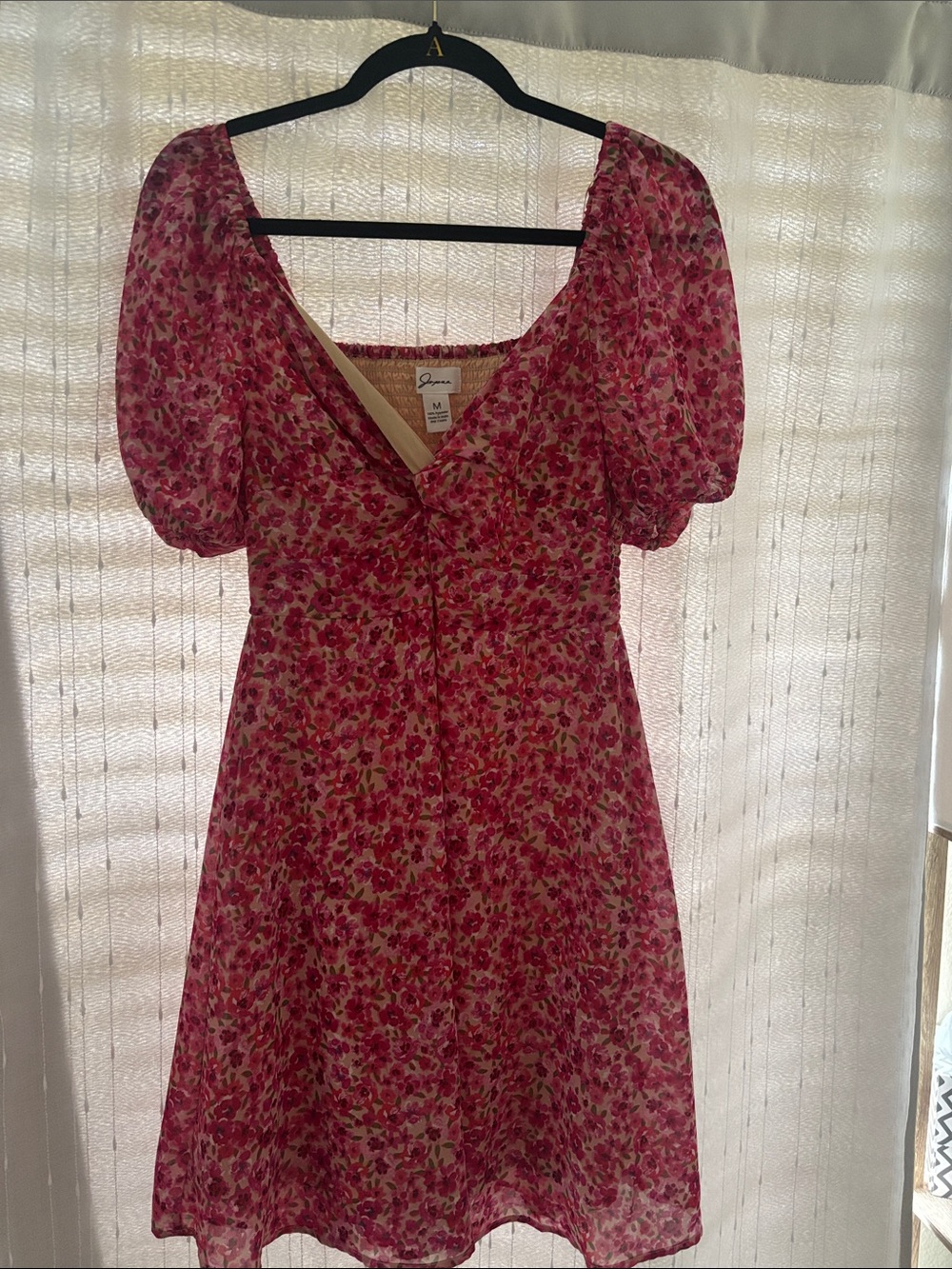 Auden Pink Floral Puff-Sleeve Mini Dress